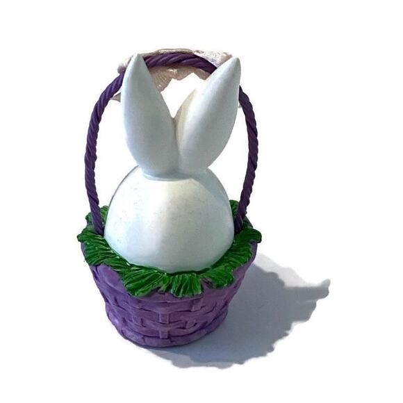 White Bunny Tree Ornament Egg Shaped Painted Purple Easter Basket Rabbit - Picture 5 of 8